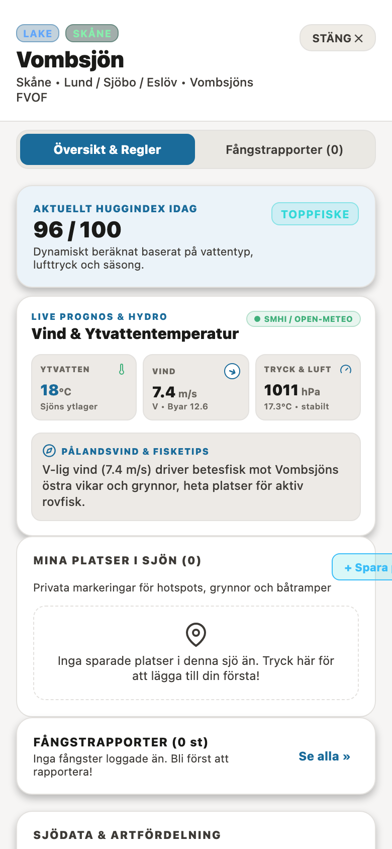 Sjöprofil i HuggKartan appen